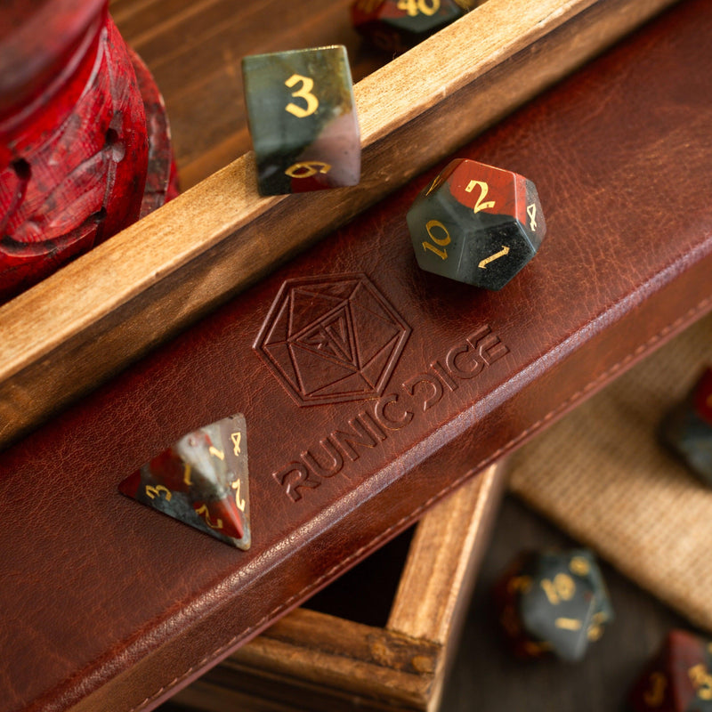 African Bloodstone Hand Carved Gemstone DND Dice Set