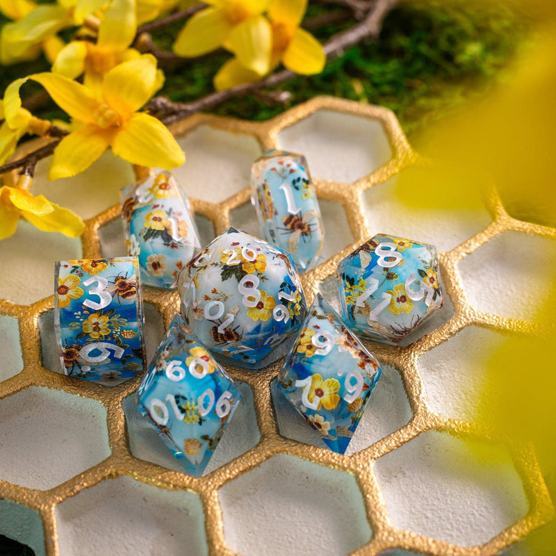 Bees And Flower Handmade Resin DND Dice Set