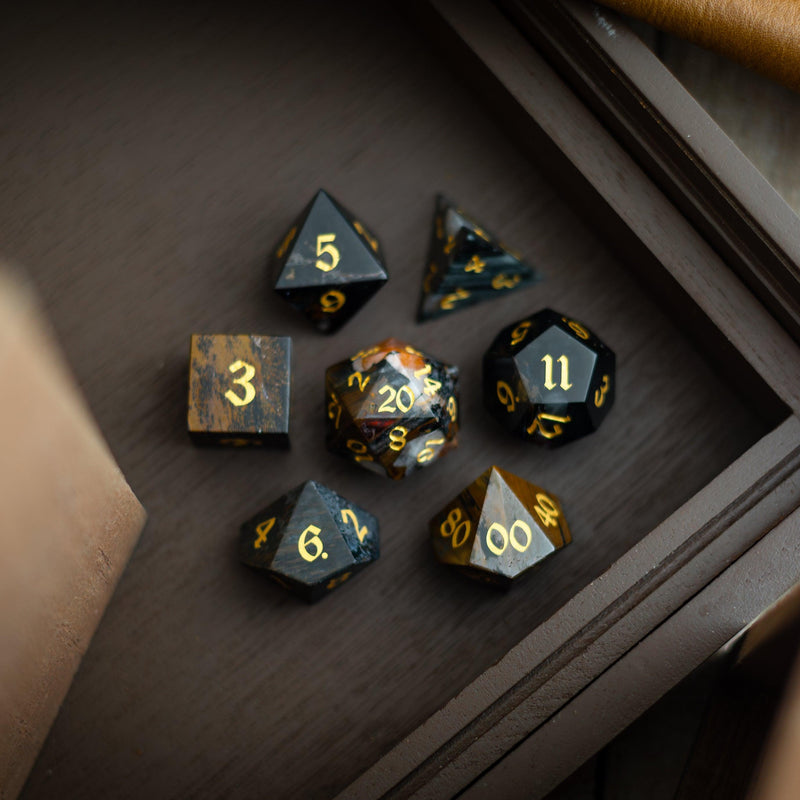 Black Gemstone Eagle Eye Hand Carved DND Dice Set