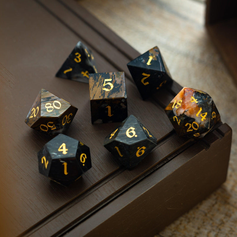 Black Gemstone Eagle Eye Hand Carved DND Dice Set