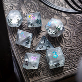 Black Inked Lightning Cracked Glass DND Dice Set