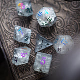 Black Inked Lightning Cracked Glass DND Dice Set