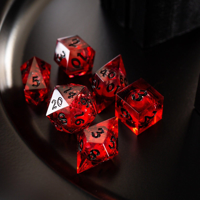 Blood Red Glitter Liquid Core Handmade Resin DND Dice Set