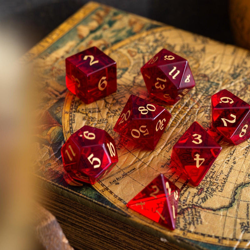 Blood Red Hand Carved Zircon Glass DND Dice Set