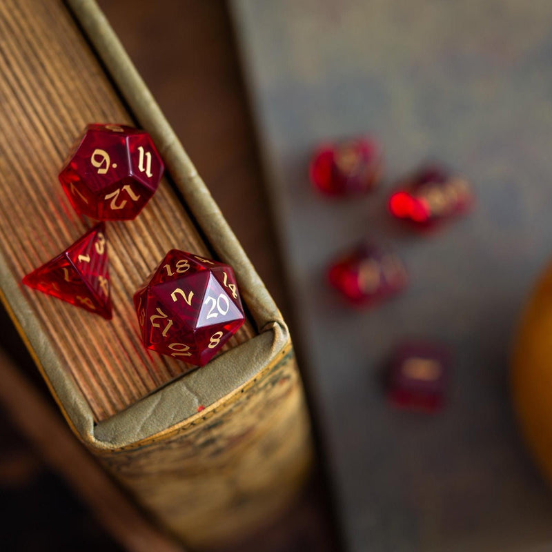 Blood Red Hand Carved Zircon Glass DND Dice Set