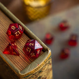 Blood Red Hand Carved Zircon Glass DND Dice Set