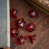 Blood Red Hand Carved Zircon Glass DND Dice Set