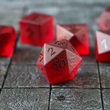 Blood Red Raised Zircon Glass Hand Carved DND Dice Set