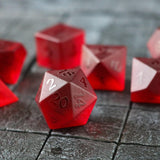 Blood Red Raised Zircon Glass Hand Carved DND Dice Set