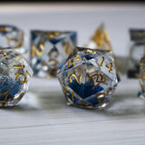 Blue Glitter Liquid Core Handmade Sharp Edge Resin DND Dice Set