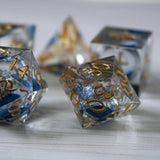 Blue Glitter Liquid Core Handmade Sharp Edge Resin DND Dice Set