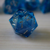 Blue Glitter Liquid Core Sharp Edge Handmade Resin DND Dice Set