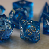 Blue Glitter Liquid Core Sharp Edge Handmade Resin DND Dice Set