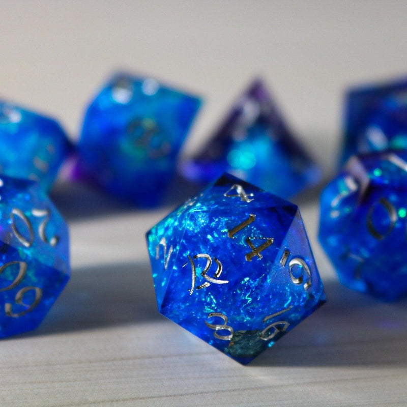 Blue Handmade Sharp Edge Resin DND Dice Set