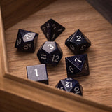 Blue Sandstone Silver Font Gemstone DND Dice Set