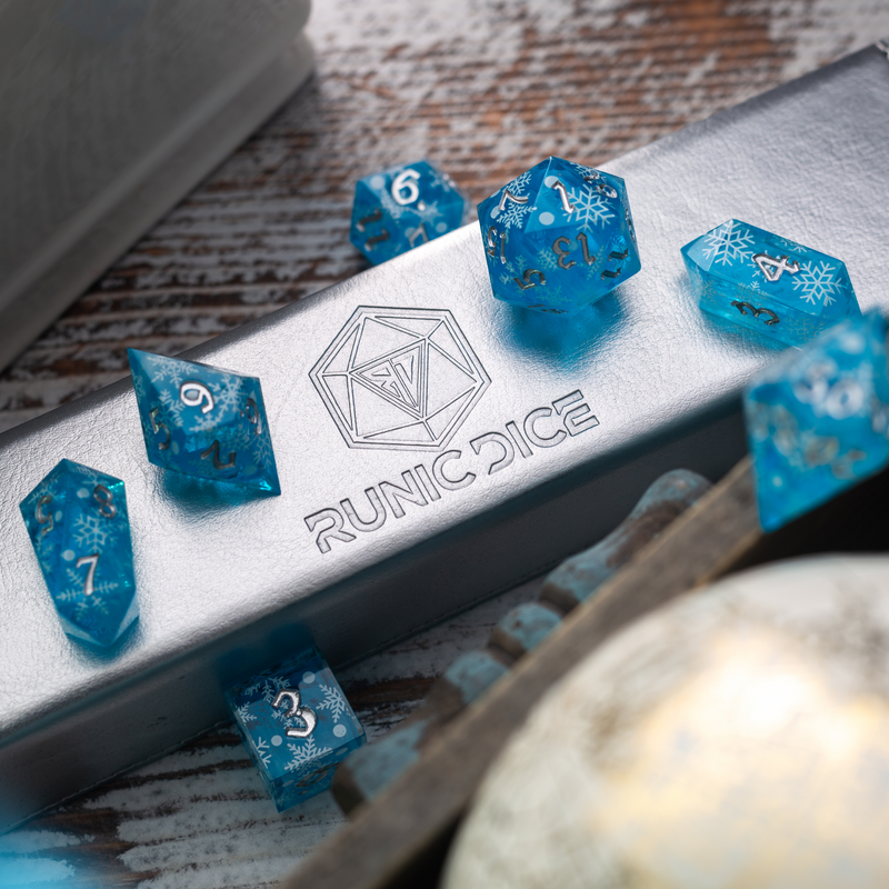 Christmas Blue Snowflake Handmade Resin DND Dice Set