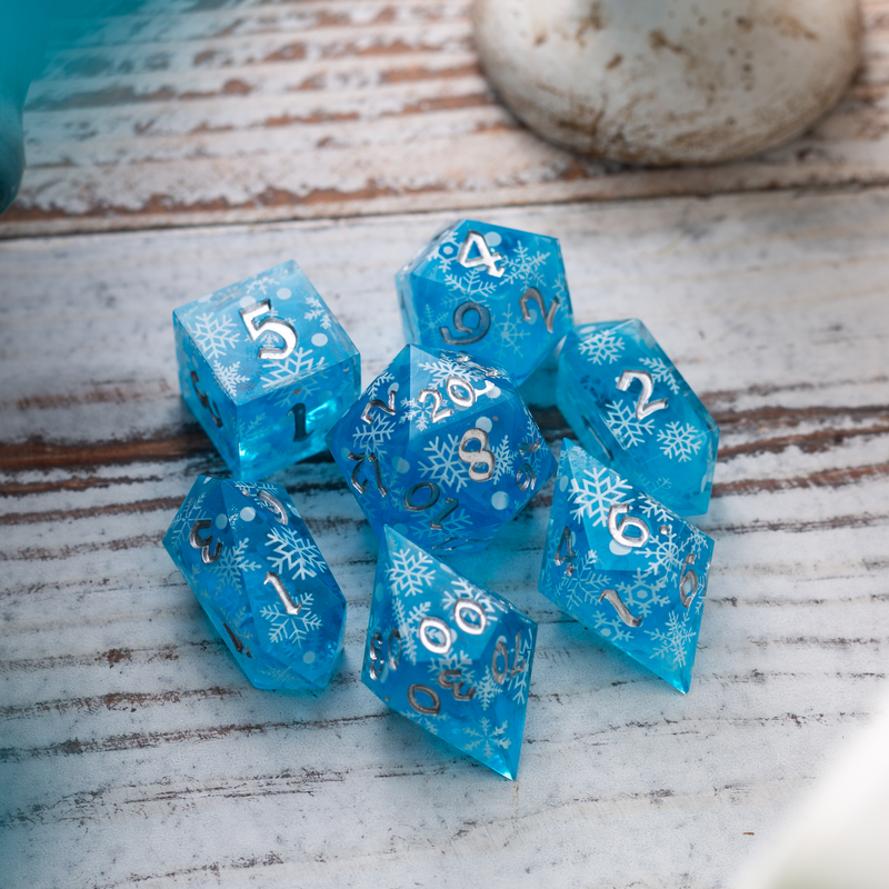 Christmas Blue Snowflake Handmade Resin DND Dice Set