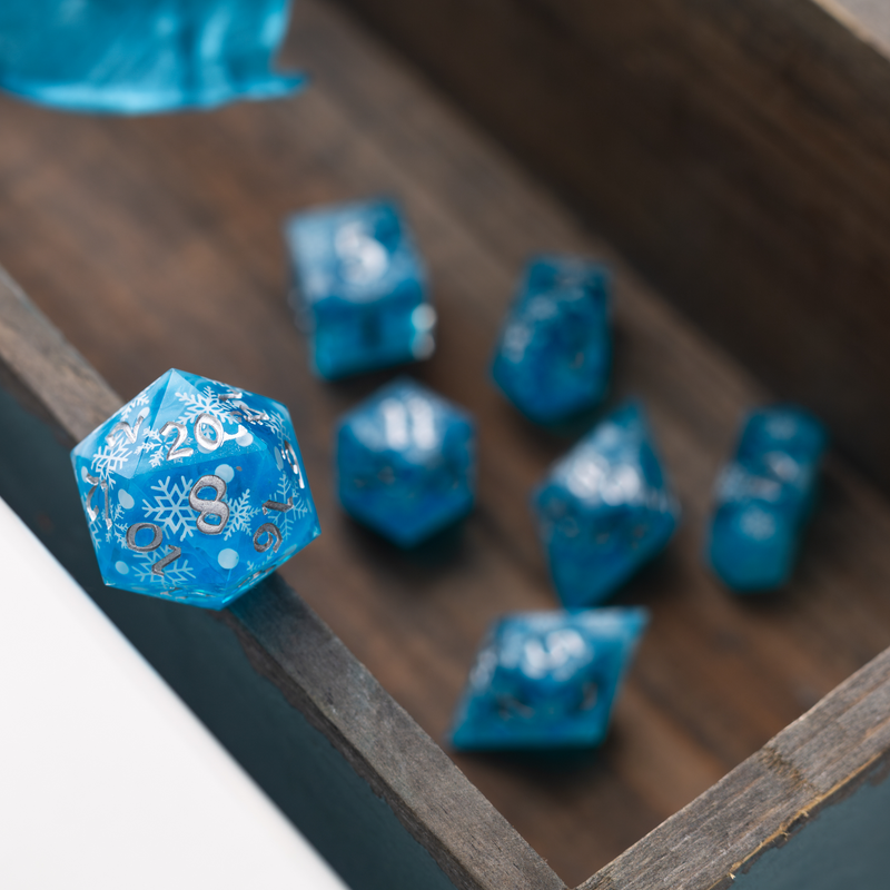 Christmas Blue Snowflake Handmade Resin DND Dice Set