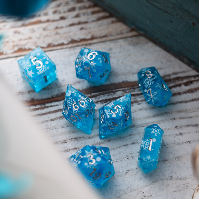 Christmas Blue Snowflake Handmade Resin DND Dice Set