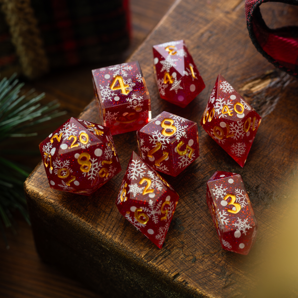 Christmas Red Snowflake Handmade Resin DND Dice Set