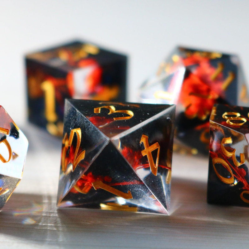 Dark Flower Handmade Sharp Edge Resin DND Dice Set