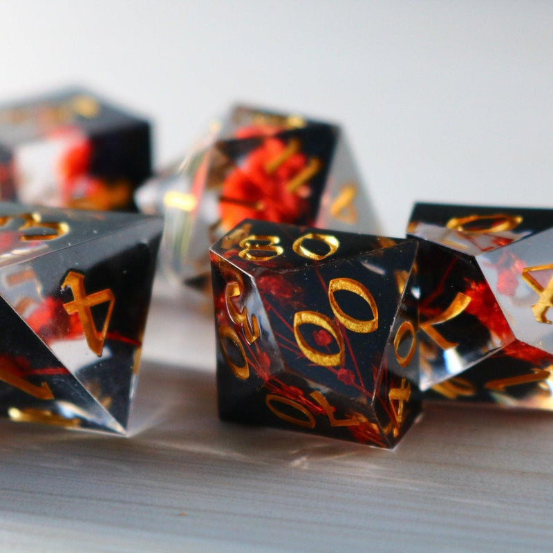 Dark Flower Handmade Sharp Edge Resin DND Dice Set