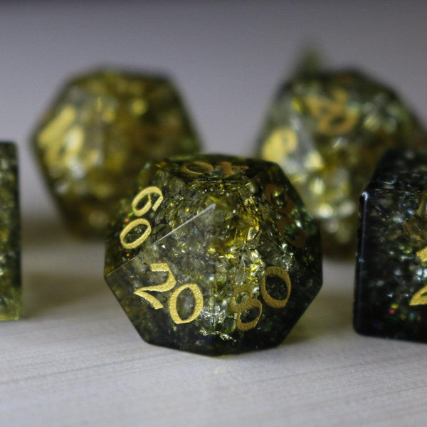 Dark Sun (Green And Yellow) Forge Fire Glass DND Dice Set