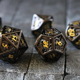 Dragon Flight Black/Gold Hollow Metal DND Dice Set