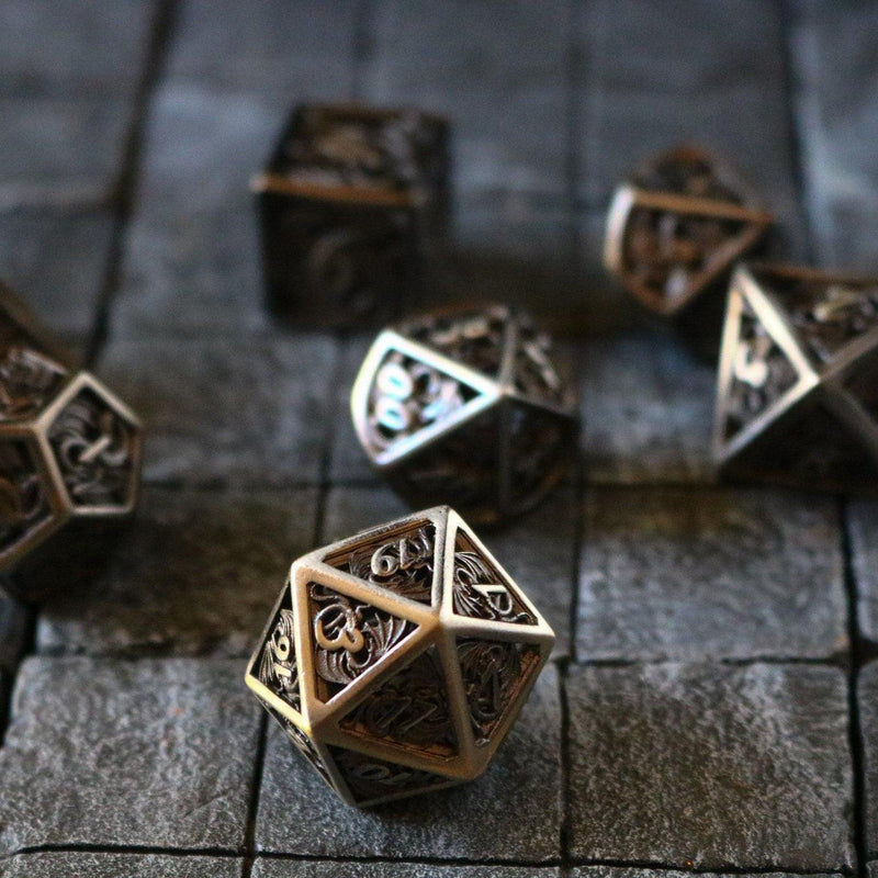 Dragon Flight Hollow Silver Metal DND Dice Set