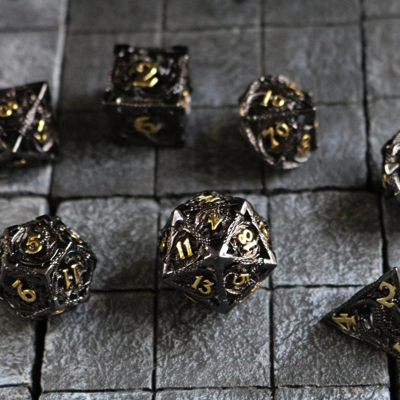 Dragon Hollow Black/Gold Metal DND Dice Set