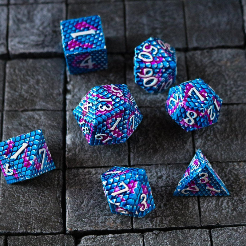 Dragon Scales White/Purple/Blue Metal DND Dice Set