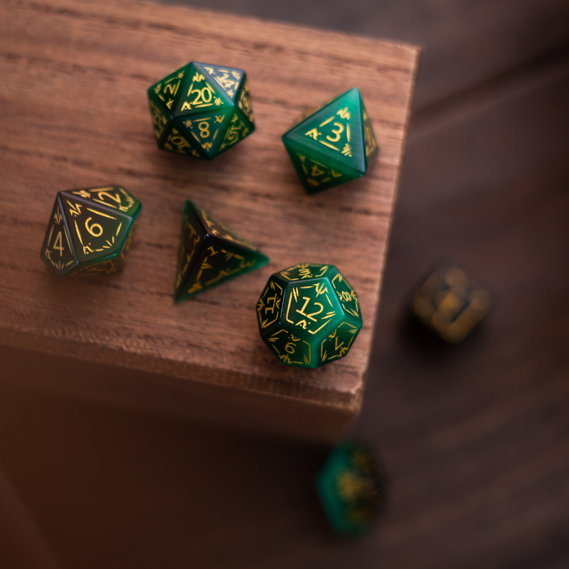 Dragon Shield Green Cats Eye Stone Gemstone DND Dice Set