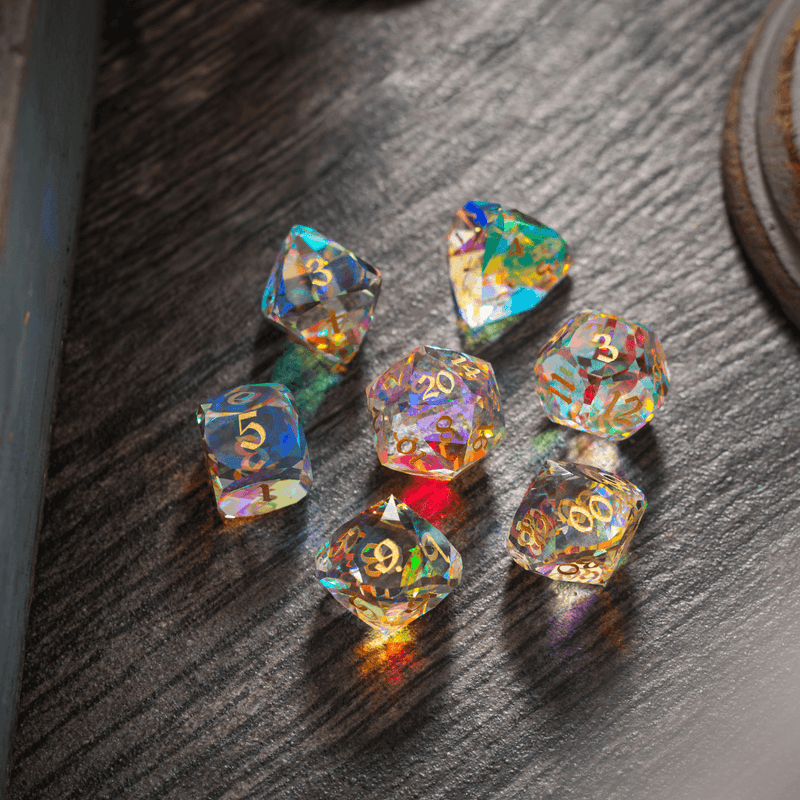 Dwarf Cut Dichroic Glass Premium DND Dice Set