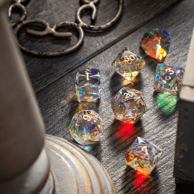 Dwarf Cut Dichroic Glass Premium DND Dice Set