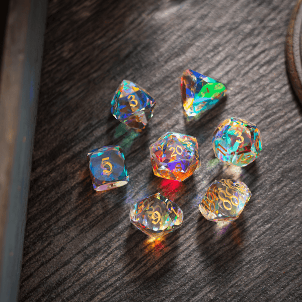 Dwarf Cut Dichroic Glass Premium DND Dice Set