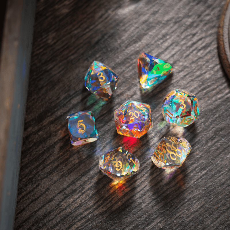 Dwarf Cut Dichroic Glass Premium DND Dice Set