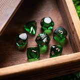 Dwarf Cut Green Gemstone Glass Premium DND Dice Set