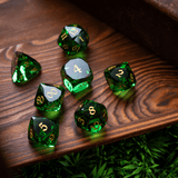 Dwarf Cut Green Gemstone Glass Premium DND Dice Set