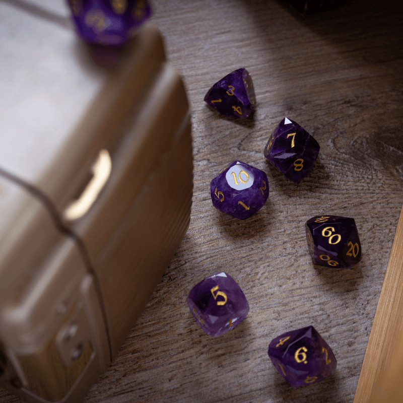 Dwarf Cut Purple Amethyst Gemstone Premium DND Dice Set