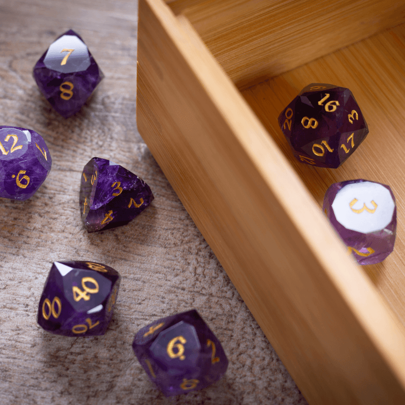 Dwarf Cut Purple Amethyst Gemstone Premium DND Dice Set