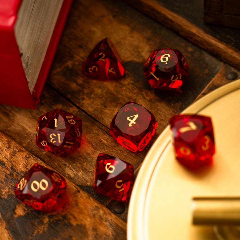 Dwarf Cut Red Gemstone Glass Premium DND Dice Set