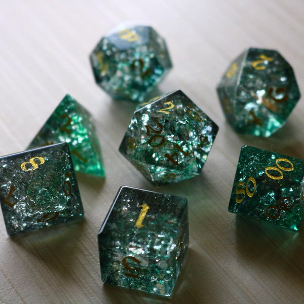 Elven Wood Green Forge Fire Glass DND Dice Set