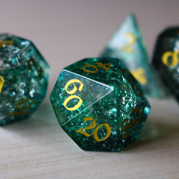 Elven Wood Green Forge Fire Glass DND Dice Set