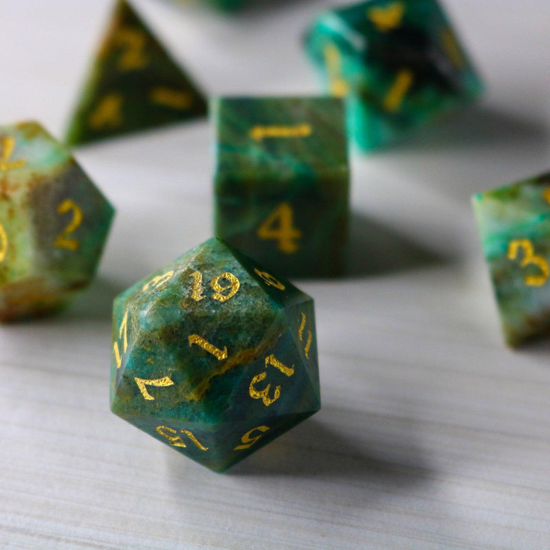 Gemstone Azurite Hand Carved DND Dice Set