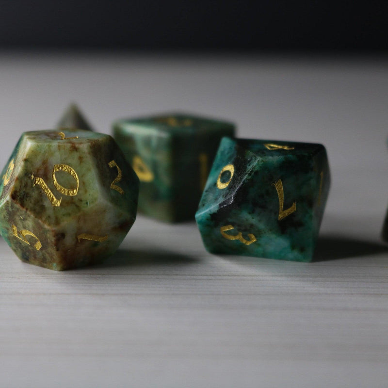 Gemstone Azurite Hand Carved DND Dice Set