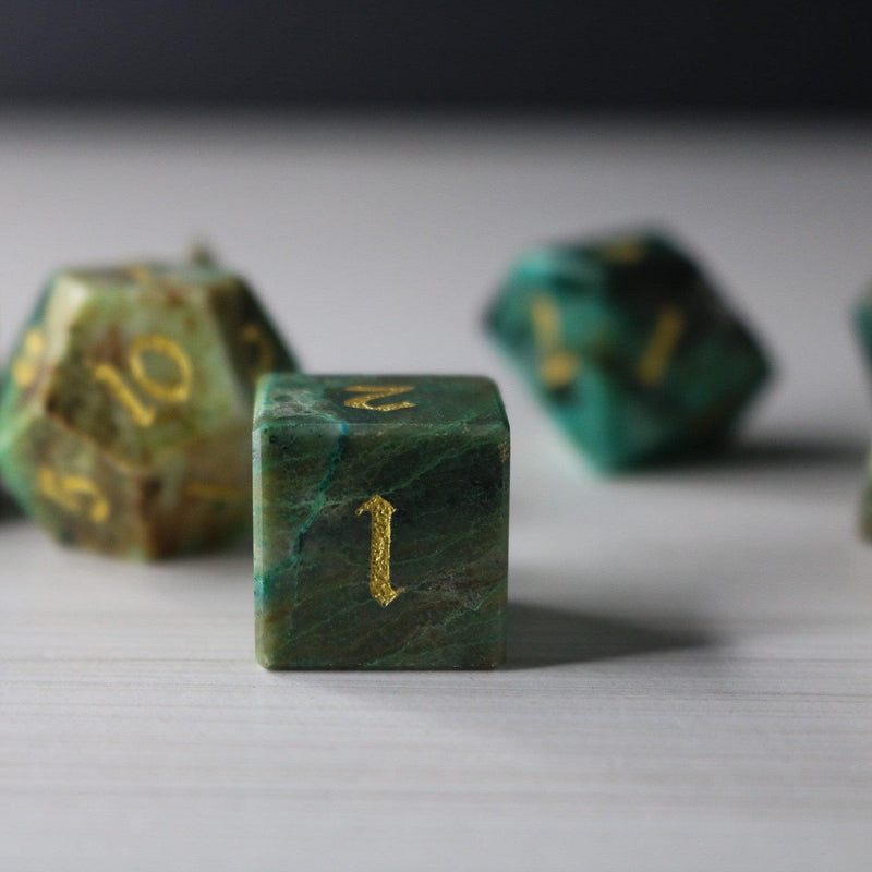 Gemstone Azurite Hand Carved DND Dice Set