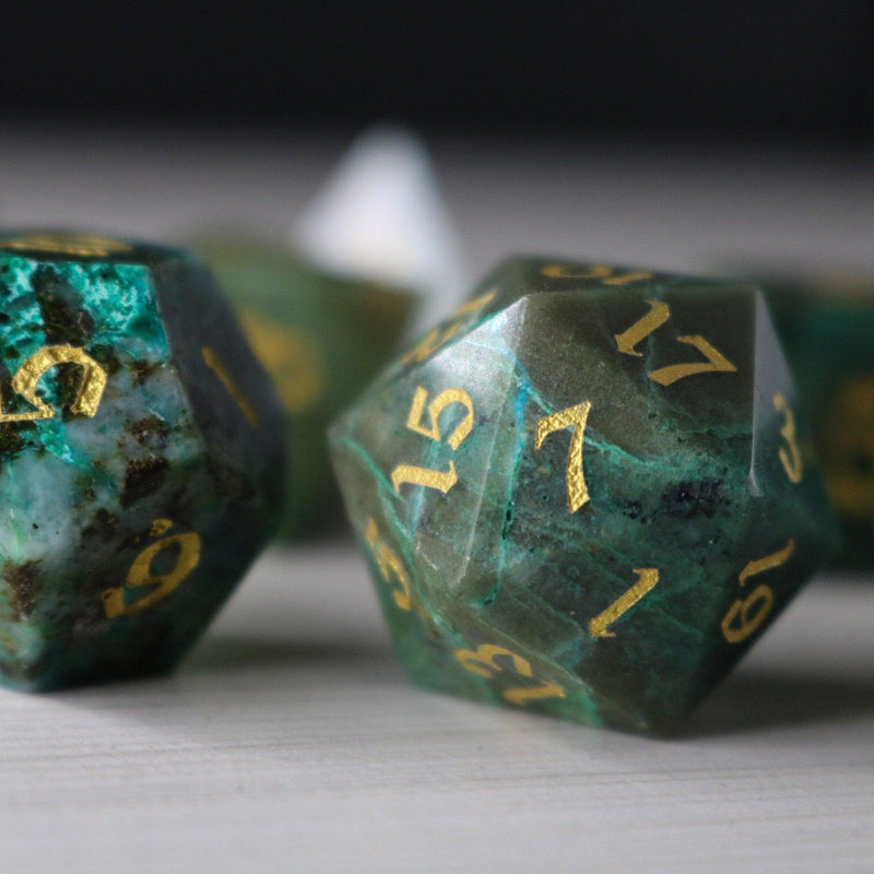 Gemstone Azurite Hand Carved DND Dice Set