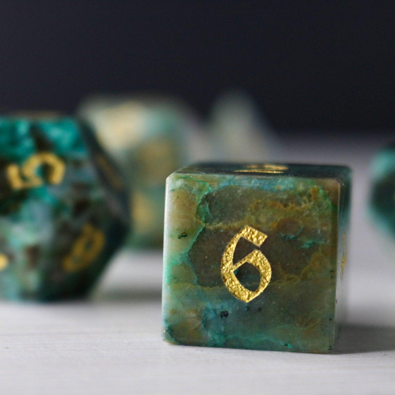 Gemstone Azurite Hand Carved DND Dice Set