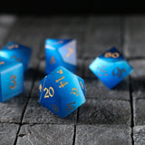 Gemstone Dark Blue Cats Eye Stone Hand Carved DND Dice Set