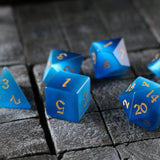 Gemstone Dark Blue Cats Eye Stone Hand Carved DND Dice Set